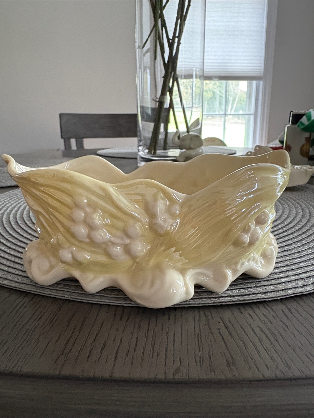 Belleek Lily of the Valley Trinket Dish with Yellow Accents
